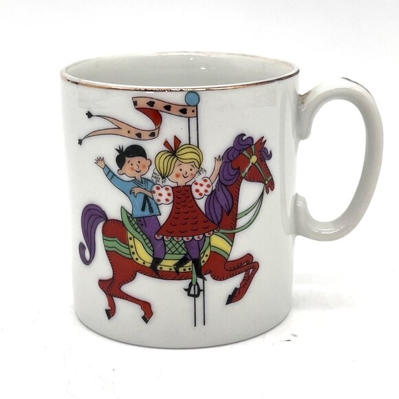 Vintage Lefton China Porcelain Childs Cup Carousel Horse Design 3397C Boy Girl - Picture 1 of 9